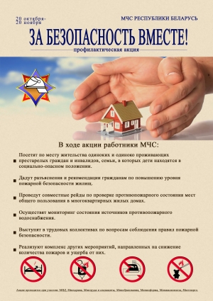 C 20 октября по 20 ноября 2015 года  на территории Ветковского района проходит пожарно-профилактическая акция «За безопасность вместе»